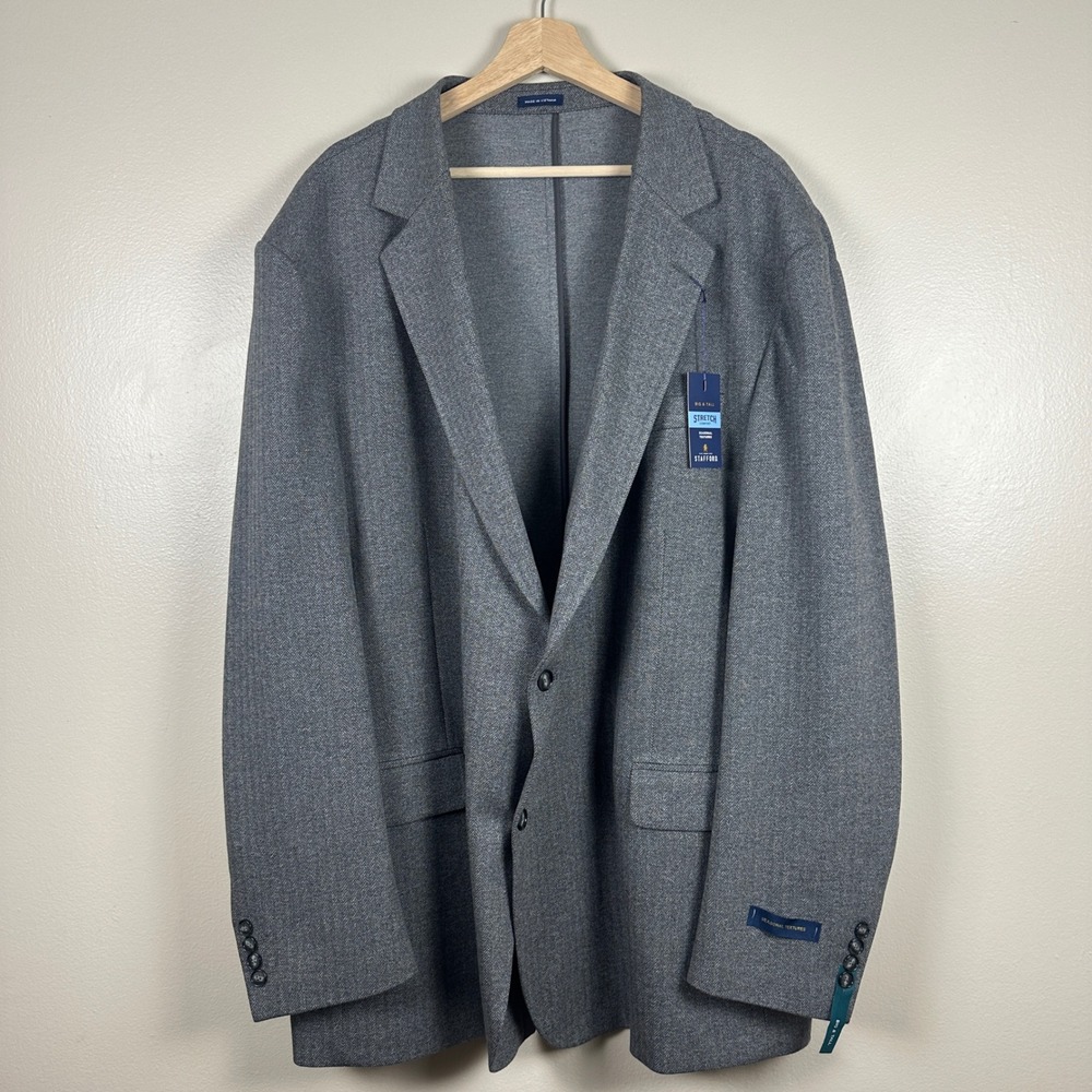 Stafford Men's 54L Sport Coat Charcoal Herringbone Stretch Big & Tall NEW